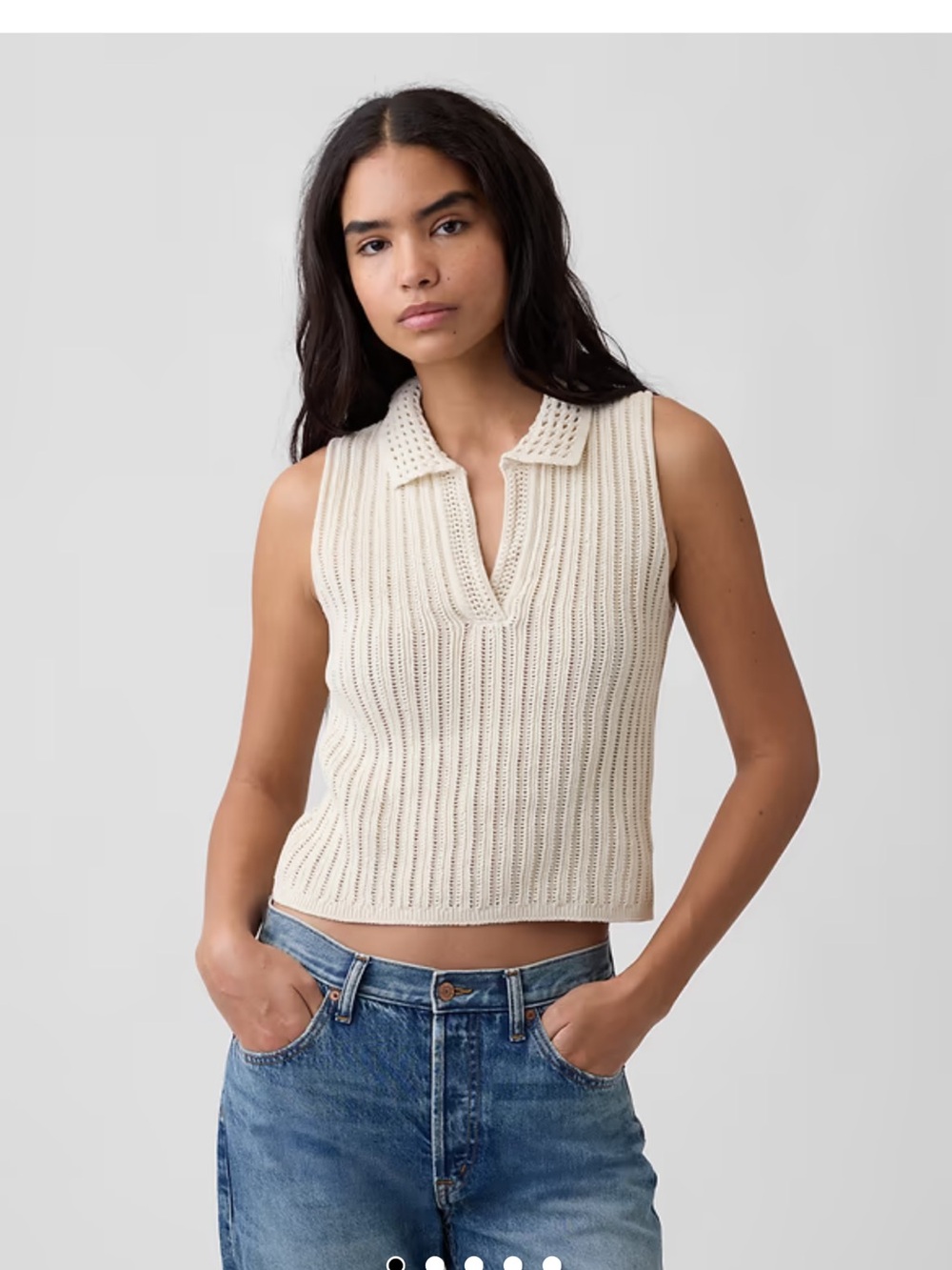 Gap Sleeveless Knit Polo Tank Top in Cream